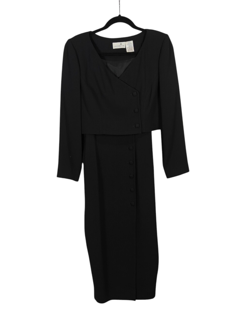 LIZ CLAIBORNE Vintage Two Piece Strappy Dress and Over Coat Set in Black Size 10